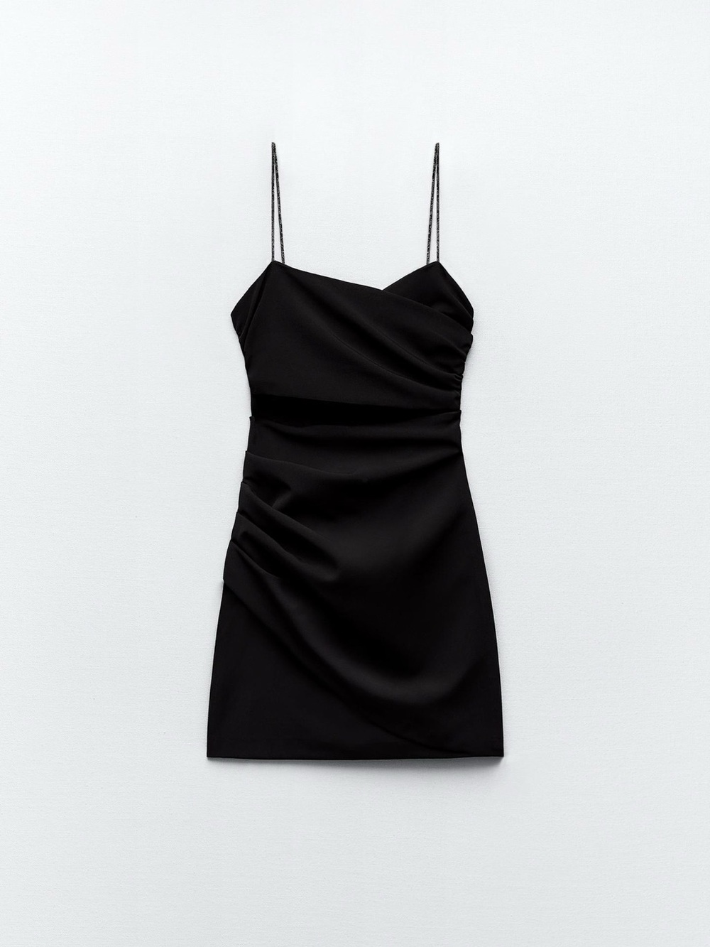 Zara Black Ruched Spaghetti-Strap Mini Dress M in the tag but will for small